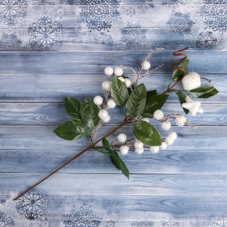 Decor "Winter Magic" White Berries leaves, 35 cm-1