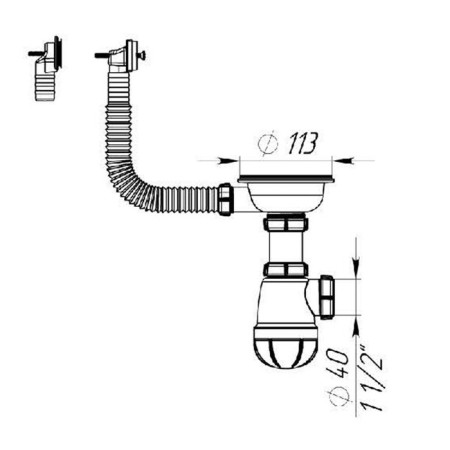 Aquant siphon for washing, 3 1/2 "x 40 mm, rectangular/round overflows, met. Black grill.-3