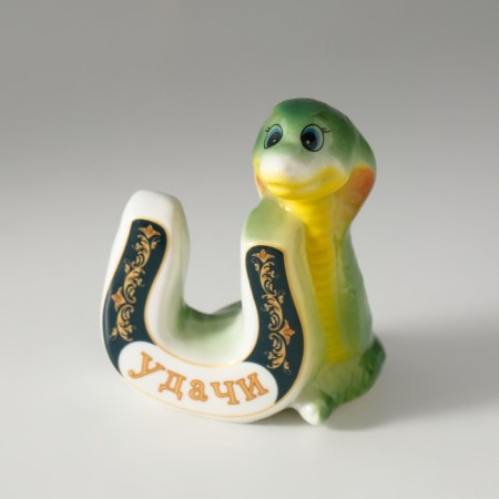 Souvenir ceramics "Green cobra with horseshoe - good luck" 4.5x7x8 cm-4