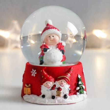 Souvenir Polystone Water Ball "Baby with Snow Comple" 7x6.7x8.8 cm-1