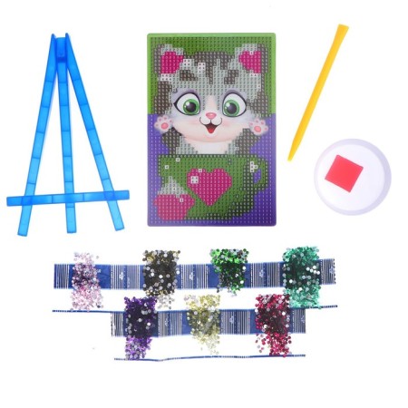 Diamond mosaic with a partial filling on the stand for children "Kotik", 10 x 15 cm-5