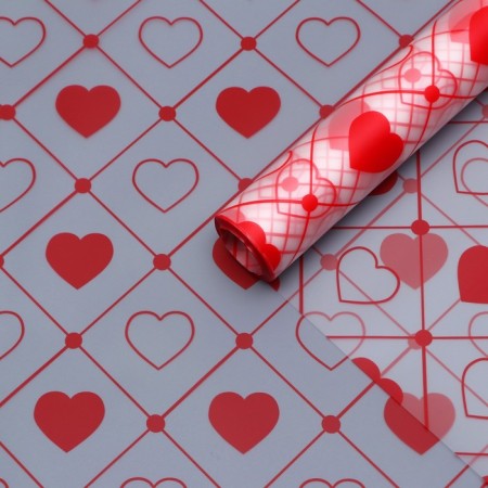 Matte Film Transparent "Hearts", 58 cm x 10 m, red