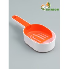A scoop for cleaning a cat with a stand, 22 x 7 x 6 cm, white-orange