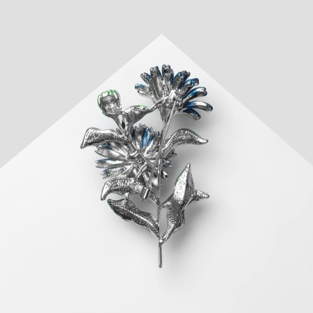 Brooch "Flowers" calendula, the color is blue-green in silver-3