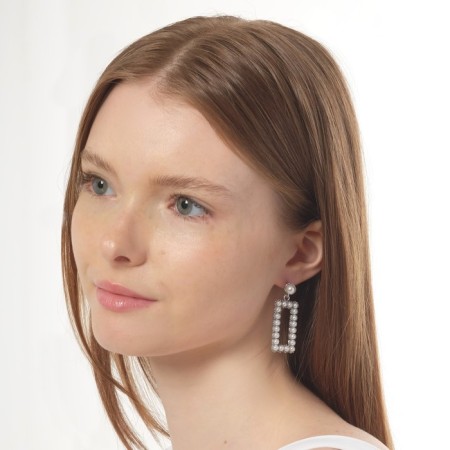 Earrings with pearls "Tenderness" Half rectangle, white color in silver-2