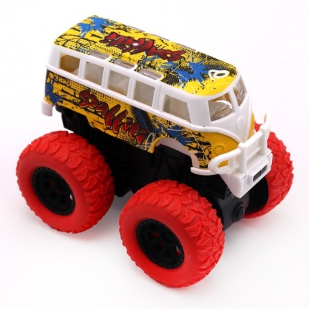Inertial bus Die-Cast Funky Toys, on all-wheel drive with red wheels, 14.5 cm-1