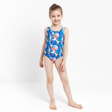 Swimsuit is alleged, the color is blue/flamingos, height 122 cm