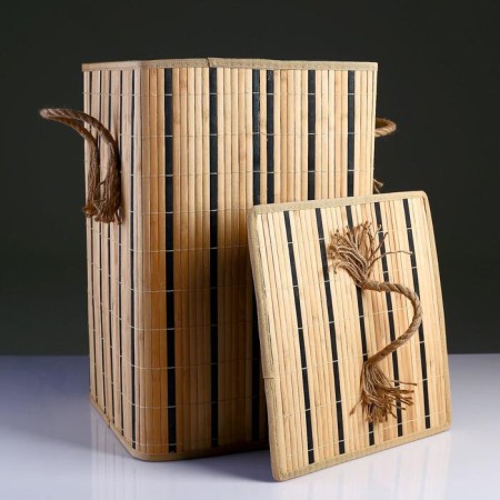 Bellya basket with a lid is folding with handles 37x37 cm H 56 cm, bamboo, jute-1