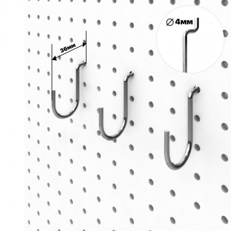 Hook bent with a hook on a perforated chipboard panel, d = 4 mm, chromium color
