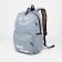 A backpack with a zipper, 3 outer pockets, wallet, gray color