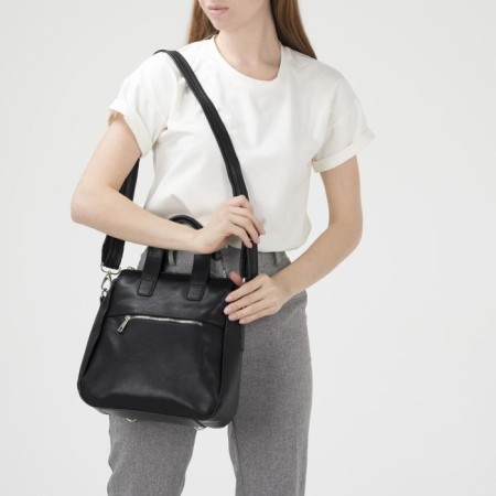 Backpack - female bag, artificial leather, black color