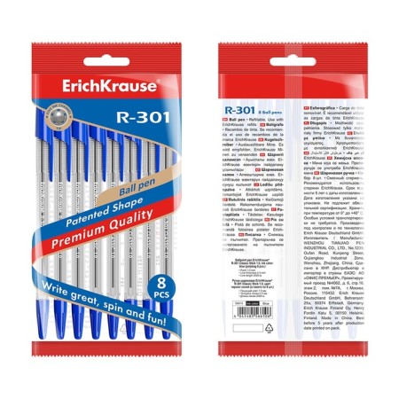 A set of ballpoint pens Erichkrause R-301 Classic Stick, 8 pieces, node 1.0 mm, blue ink blue-6