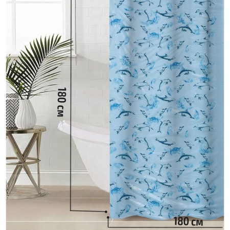 The bathroom curtain "dolphins", 180 × 180 cm, blue color-1