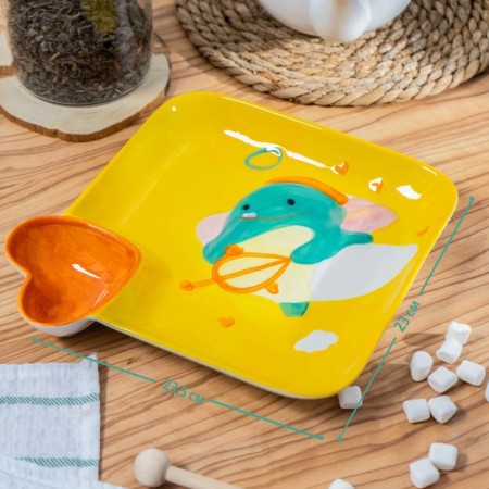 Ceramic square dish with sauce "Cupid Dino", 23.5 × 23 cm, yellow color-3