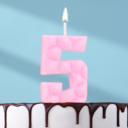 Candle for the cake "ice", the number "5", light pink