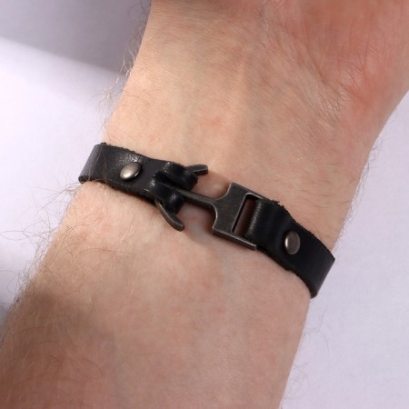 Bracelet male "chain mail", black color with black silver, 21 cm-3