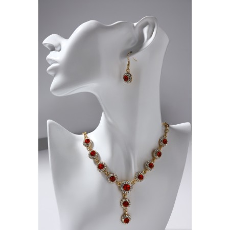 Set 2 objects: earrings, necklace "magnificent age", white-red color in gold, 42cm-5