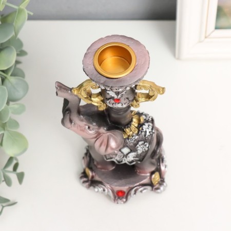 Souvenir Polystone SPREASE "Elephant on a pedestal in a blade with flowers" 15.5x8x7.5 cm-5