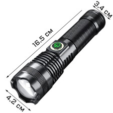 Manual battery flashlight, 10 W, 3500 mAh, LED P50, IP66, 16.5 x 4.2 x 3.4 cm, USB