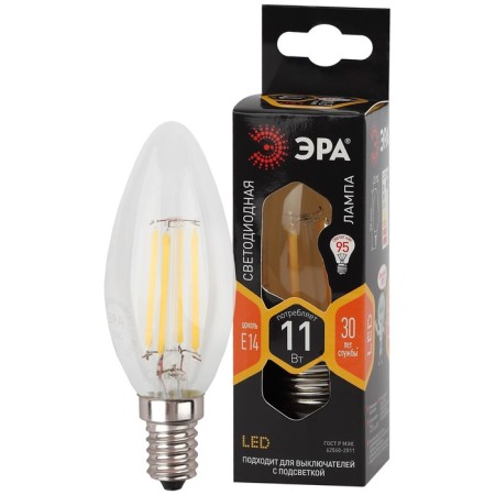 Filament era “candle”, 11 W, E14, 1430 lm, 2700k, glow warm white