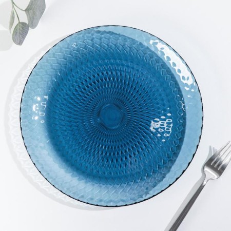 Plate flat glass "idyll", d = 25 cm, blue color