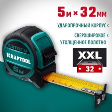 Roulette Kraftool Extrem 34127-5, with an excess of a wide canvas, 5 m x 32 mm