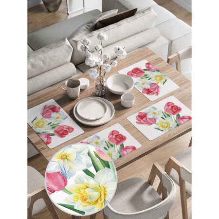 Set of napkins for setting the table "Spring bouquet", rectangular, rounded edges, size 30x46 cm, 4 pcs-1