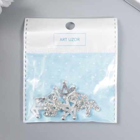 Decor for creativity Metal "Crown" silver, rhinestones 1.4x2 cm-3