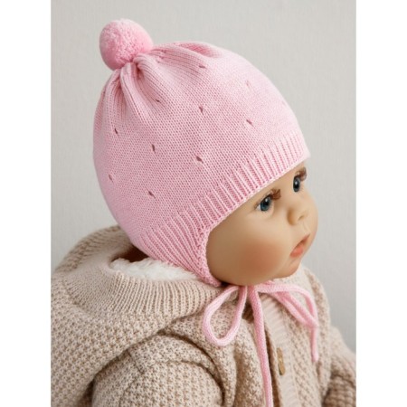 A cap on ties with a pompom Children's Amarobaby Pure Love Cutie, with a lining, size 46-48 cm, pink color-2