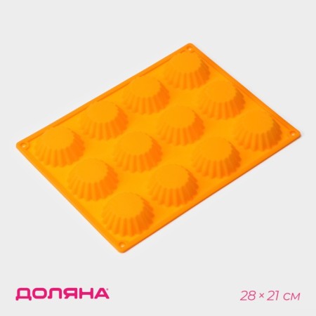 The form for baking the share "Sweets. Circle ", silicone, 28 × 21 cm, 12 cells, d = 6 cm, D at the bottom = 4 cm, color mix
