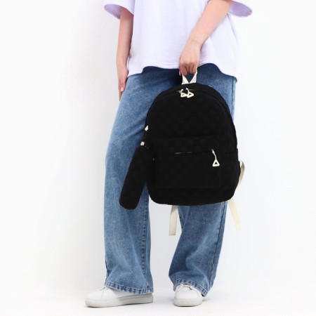 School backpack, set 2 in 1,+ pencil case in a cage, 40x28x13 cm, black color-15