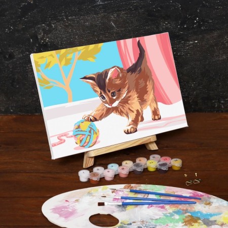 Picture on numbers on canvas with a subframe "kitten with a ball", 30x20 cm-2