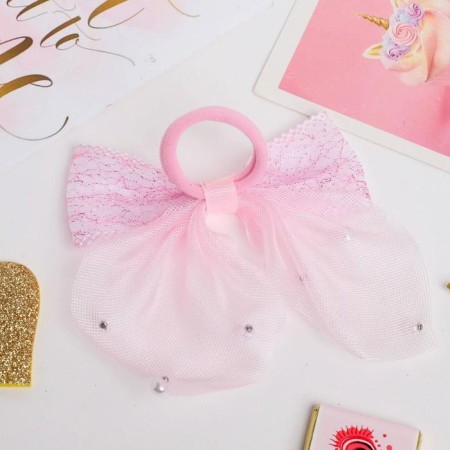 Hair gum "Bow Lily Air" 8x7 cm, pink-1