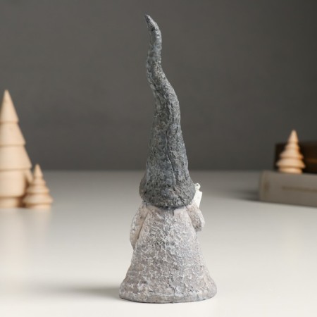 Polystone souvenir "Santa Claus in a gray outfit and a long cap, with a gift" 6.2x5.2x18 cm-2