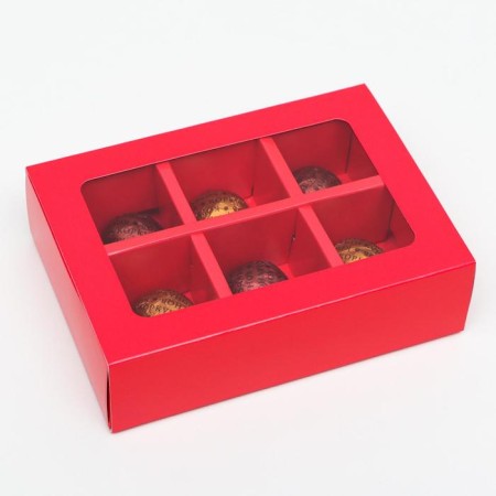 Box for sweets 6 pcs, scarlet, 13.7 x 9.85 x 3.86 cm