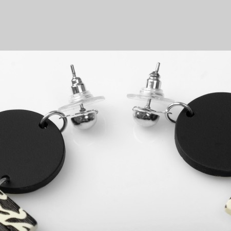 Earrings "Geometry" zebra, black and white color in silver-2