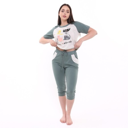 Women's set (T -shirt, Bridges), green color, size 54