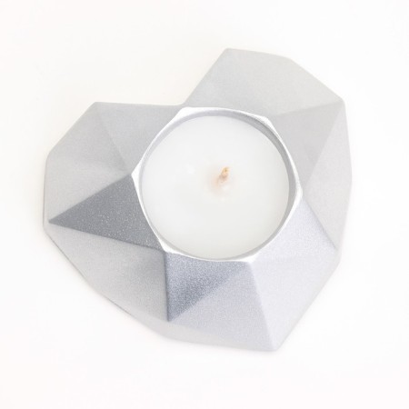Candle "Heart. Marble" in a candlestick of gypsum with faces, 8x7.5x2.5cm, silver-3