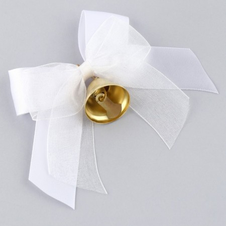 A bell on a pin with a bow for graduation, white, d = 2.6 cm-2