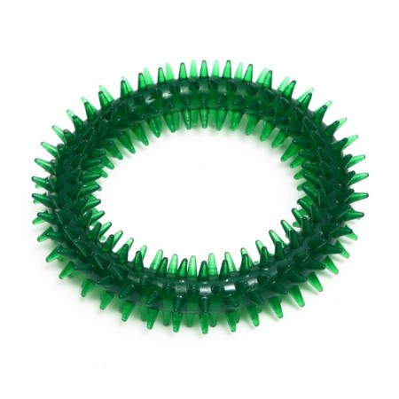 Dog toy "Ring with spikes", 12.5 cm, transparent, green
