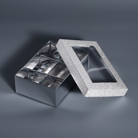 Box for 6 sweets silver glitter, 12 x 8.5 x 4 cm. Confectionery packaging-3