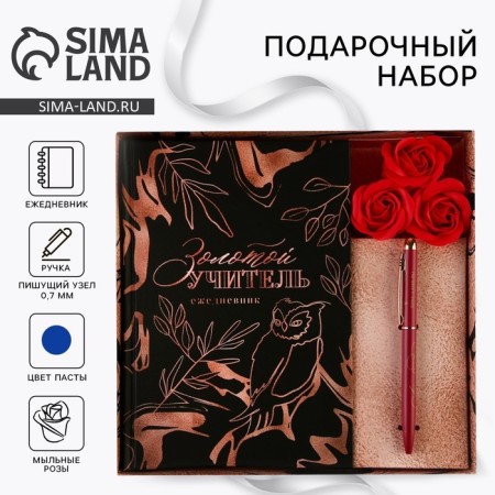 Golden Teacher Gift set: A5 Diary 80 sheets, Ballic metal handle 0.8 mm, soapy petals 3 pcs