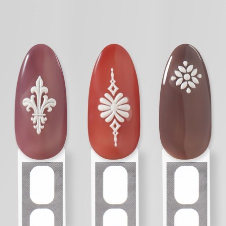 Nail stickers "Arabesque", voluminous, white color-3