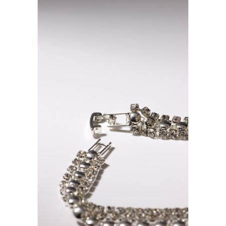 Bracelet with rhinestones "shine" thread in circles, white color in silver, 18 cm-2
