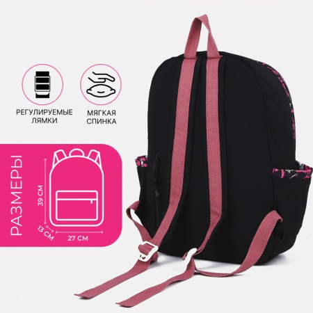 Youth backpack from textiles, 4 pockets, black/pink color-1