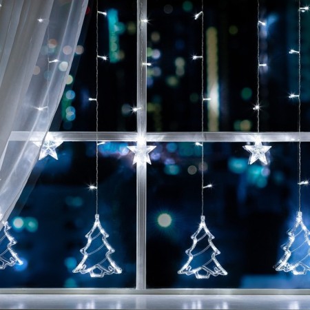 Garland “fringe” 2.4 × 0.9 m with nozzles “Christmas tree”, IP20, transparent thread, 138 LED, white glow, 8 modes, 220 V