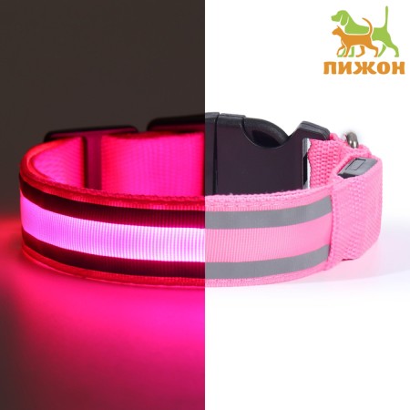 Collar with backlight double strip size S, Osh 35-43 x 2.5 cm 3 glow mode pink