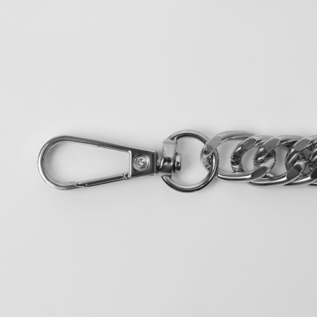 A chain for a bag, with carbines, metal, flat, dense weaving, 15 × 10 mm, 60 cm, silver color-1