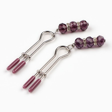 BDSM Assessor Okopoki, steam clamps with beads, metal, plastic, purple-1