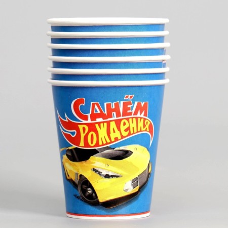 A one -time paper glass "Happy birthday" racer, set 6 pcs, 250 ml-1